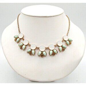 Plunder Design Bib Necklace Moonglow Mint Green Stones Gold Tone Statement 24"